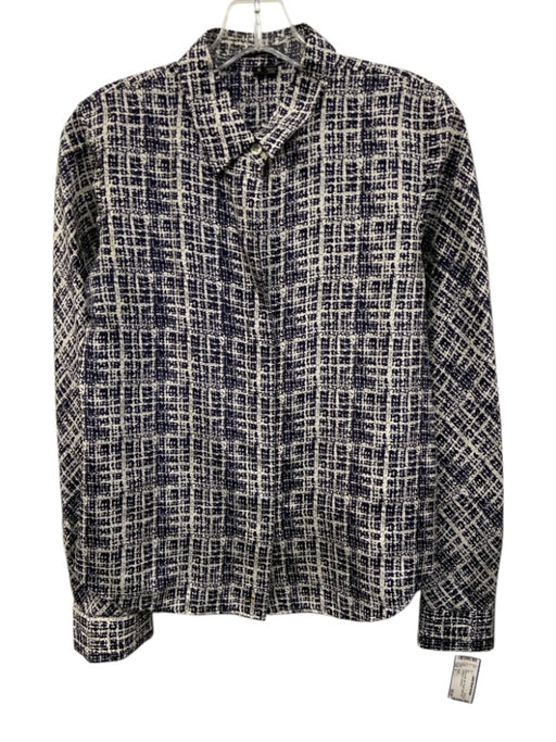 Theory Size S Navy & white Silk Printed Button Front Long Sleeve Top Navy & white / S