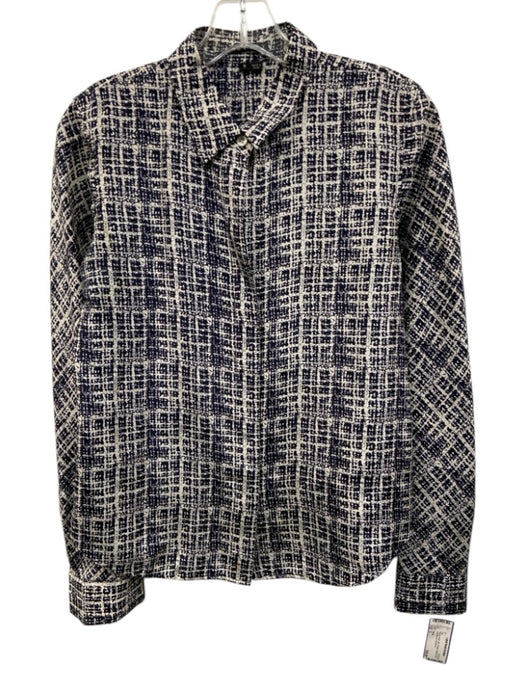 Theory Size S Navy & white Silk Printed Button Front Long Sleeve Top Navy & white / S