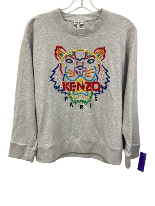 Kenzo Size S Grey & Multi Cotton Blend Crew Neck Embroidered Heathered Sweater Grey & Multi / S