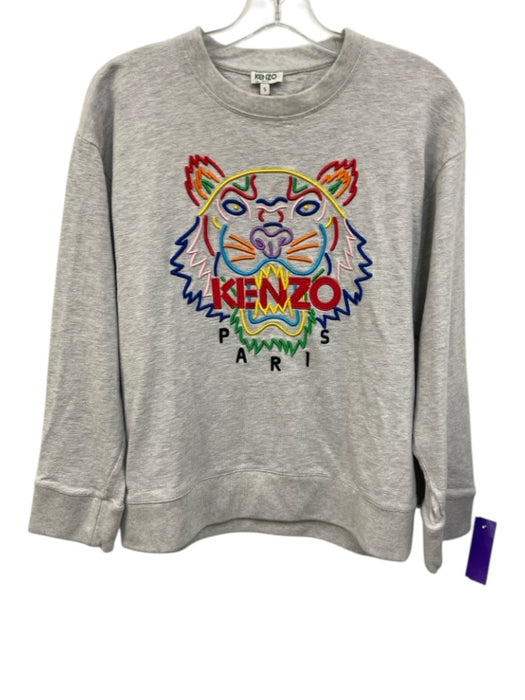 Kenzo Size S Grey & Multi Cotton Blend Crew Neck Embroidered Heathered Sweater Grey & Multi / S