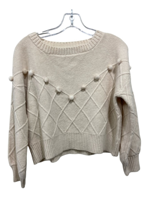 Pomander Place Size XS Cream Acrylic Diamante Pom Pom Crop Flare Sweater Cream / XS