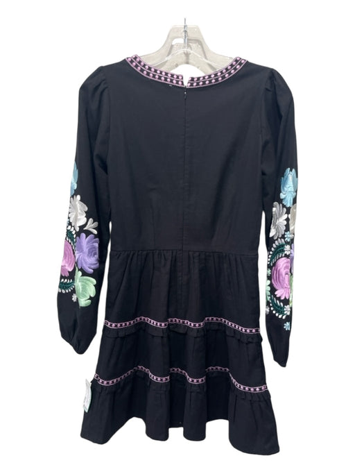 Roller Rabbit Size XXS Black, purple & green Cotton Floral Back Zip Dress Black, purple & green / XXS