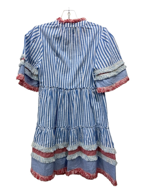 Tuckernuck Size XXS Blue, White & Red Cotton Short Sleeve V Neck Dress Blue, White & Red / XXS