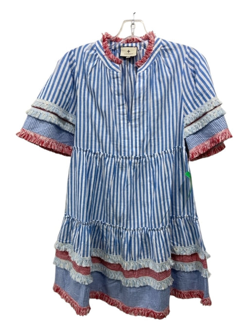 Tuckernuck Size XXS Blue, White & Red Cotton Short Sleeve V Neck Dress Blue, White & Red / XXS