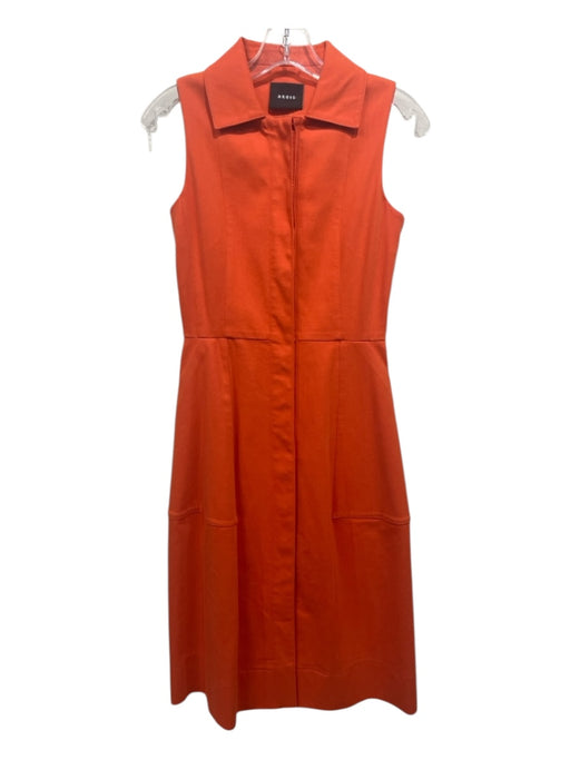 Akris Size 2 Orange Baumwolle Cotton Sleeveless Button Up & Collar Pockets Dress Orange / 2