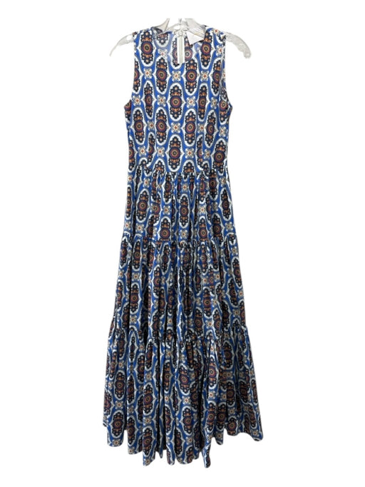 La Double J Size Small Navy, Blue & Red Cotton Sleeveless Abstract Tiered Dress Navy, Blue & Red / Small
