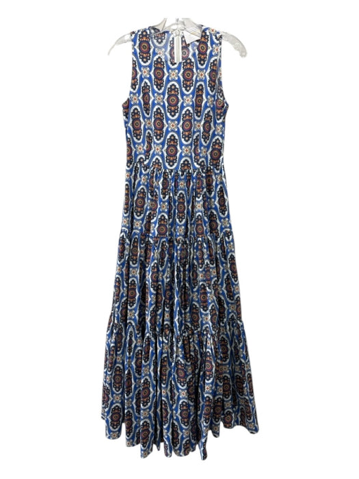 La Double J Size Small Navy, Blue & Red Cotton Sleeveless Abstract Tiered Dress Navy, Blue & Red / Small
