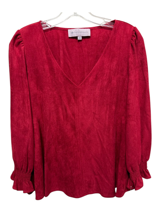 Tuckernuck Size XS Red Polyester Faux Suede 3/4 puff sleeve V Neck Top Red / XS