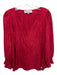 Tuckernuck Size XS Red Polyester Faux Suede 3/4 puff sleeve V Neck Top Red / XS