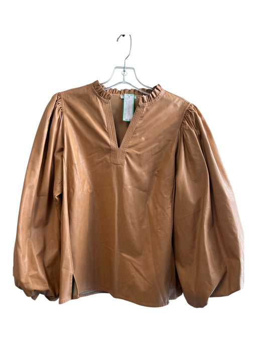 Tyler Boe Size S Brown No Fabric Tag Long Sleeve Ruffled Collar V Neck Top Brown / S