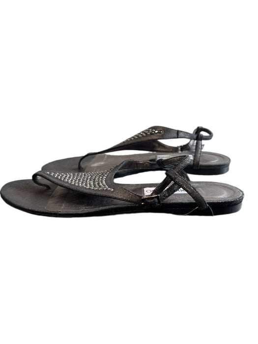 Jimmy Choo Shoe Size 39 Black Leather Sparkle Detail Thong Strap Shoes Black / 39