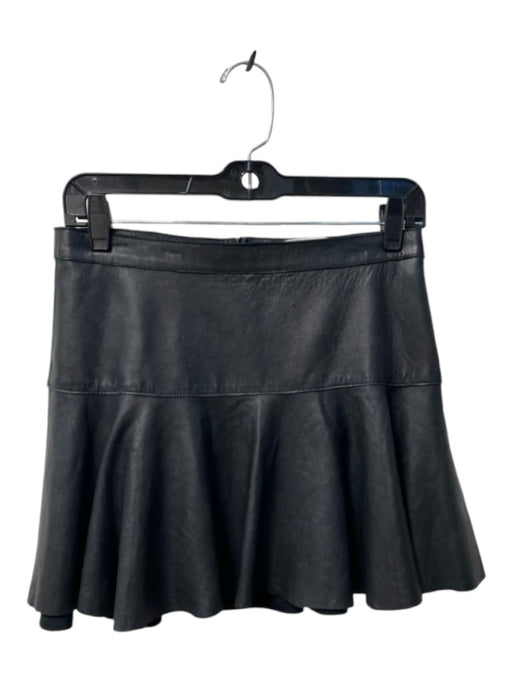 Sir Size 2 Black Leather Back Zip Mini Ruffle Seam Detail Skirt Black / 2