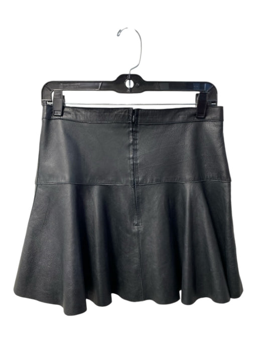 Sir Size 2 Black Leather Back Zip Mini Ruffle Seam Detail Skirt Black / 2