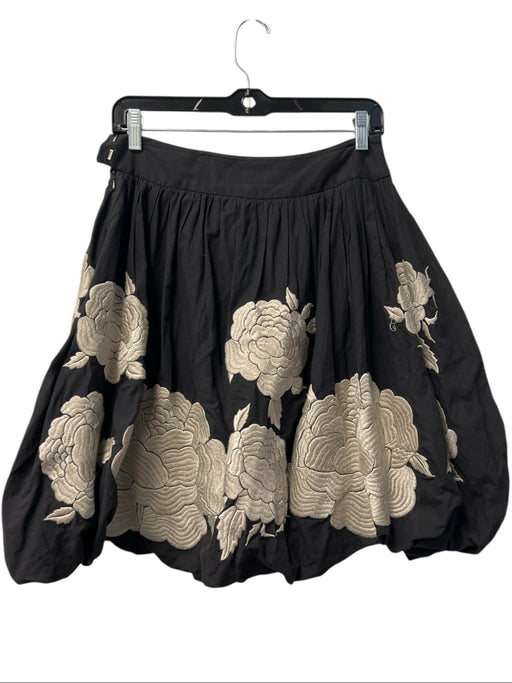 Tibi Size 4 Black & Tan Cotton Side Zip Embroider Detailing Bubble Skirt Skirt Black & Tan / 4
