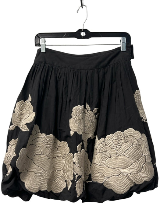 Tibi Size 4 Black & Tan Cotton Side Zip Embroider Detailing Bubble Skirt Skirt Black & Tan / 4