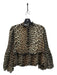 Ganni Size 36 Beige & Brown Polyester Cheetah Ruffle Neckline Long Sleeve Top Beige & Brown / 36