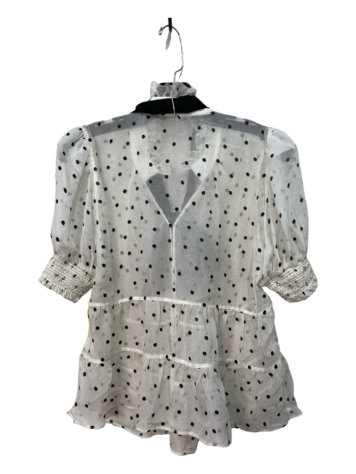 Alice + Olivia Size M White & Black Silk Blend Polka Dots Short Puff Sleeve Top White & Black / M