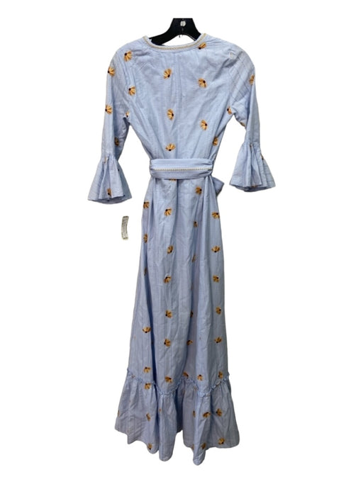 Lug Von Siga Size 36 Blue & Yellow Cotton Floral Embroidered V Neck Maxi Dress Blue & Yellow / 36