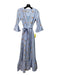 Lug Von Siga Size 36 Blue & Yellow Cotton Floral Embroidered V Neck Maxi Dress Blue & Yellow / 36