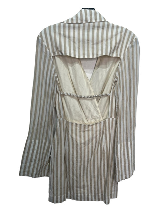 Nanushka Size XS Beige & White Linen & Cotton Striped Collar Open Back Dress Beige & White / XS