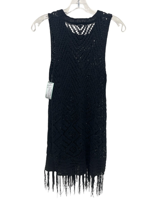 Allison Size M Black Polyester Sleeveless Open Knit Tassels Coverup Black / M
