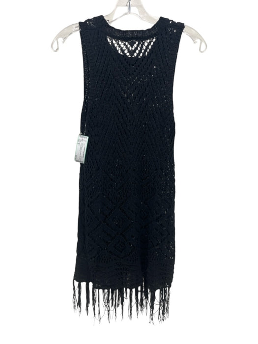 Allison Size M Black Polyester Sleeveless Open Knit Tassels Coverup Black / M