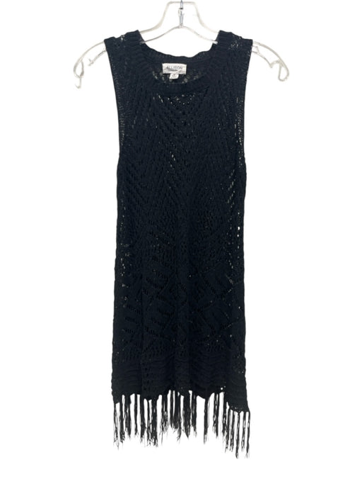 Allison Size M Black Polyester Sleeveless Open Knit Tassels Coverup Black / M