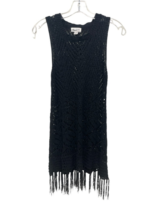 Allison Size M Black Polyester Sleeveless Open Knit Tassels Coverup Black / M