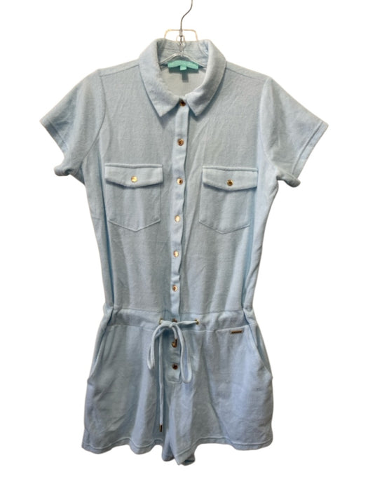 Melissa Odabash Size S Light Blue Cotton Blend Snap Button Terry Cloth Romper Light Blue / S