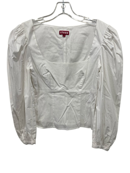 Staud Size 2 White Cotton Blend Puff Sleeves Long Sleeve Wide Neck Zip Close Top White / 2