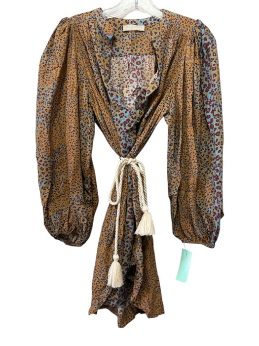 Ulla Johnson Size S Brown & Multi Cotton Blend Printed Long Sleeve Mini Dress Brown & Multi / S