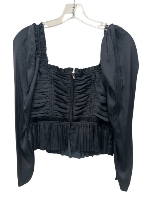Ulla Johnson Size 8 Black Polyester Long Sleeve Zip Back Square Neck Peplum Top Black / 8