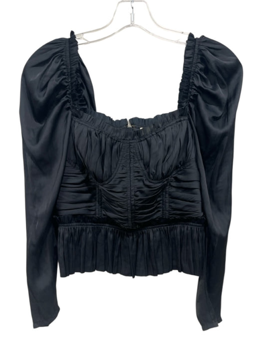 Ulla Johnson Size 8 Black Polyester Long Sleeve Zip Back Square Neck Peplum Top Black / 8