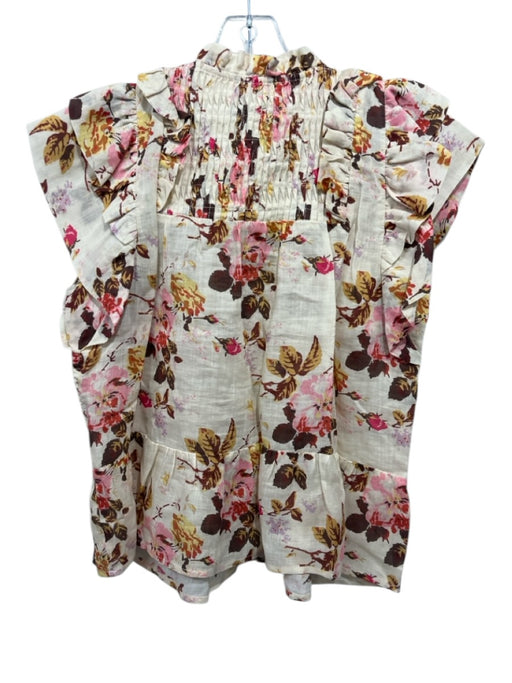 Sea New York Size XS Cream & Multi Ramie Tie Neck smocked Sleeveless Floral Top Cream & Multi / XS