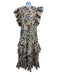 Ulla Johnson Size 4 Cream, Navy & Multi Cotton Printed V Neck Tiered Skirt Dress Cream, Navy & Multi / 4