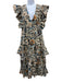 Ulla Johnson Size 4 Cream, Navy & Multi Cotton Printed V Neck Tiered Skirt Dress Cream, Navy & Multi / 4