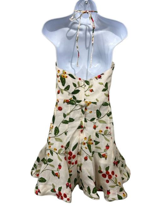 Agua Bendita Size S White & Multi Linen Ruffle Skirt Halter Neck Zip Back Dress White & Multi / S