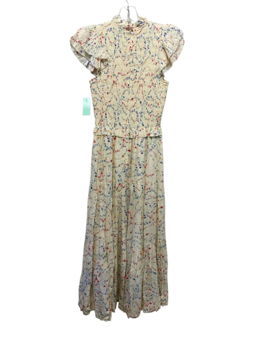 Sea New York Size 0 Cream & Multi Viscose Floral Sleeveless Maxi Dress Cream & Multi / 0