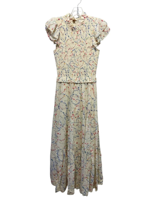 Sea New York Size 0 Cream & Multi Viscose Floral Sleeveless Maxi Dress Cream & Multi / 0