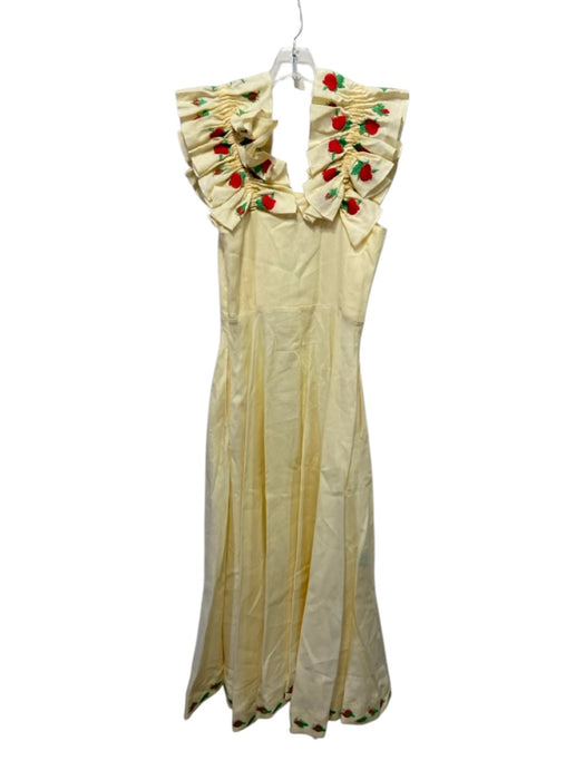 Fanm Mon Size S Pastel Yellow Linen Square Neck Sleeveless Embroidered Dress Pastel Yellow / S