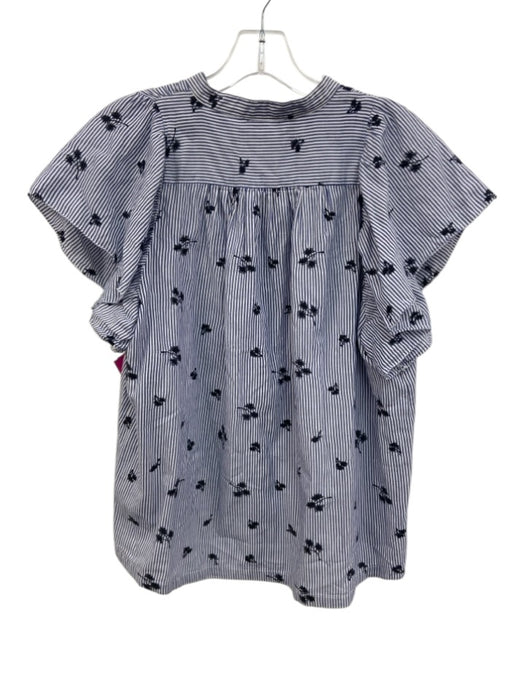 Trovata Birds of Paradis Size S Blue & White Cotton Short Sleeve Striped Top Blue & White / S