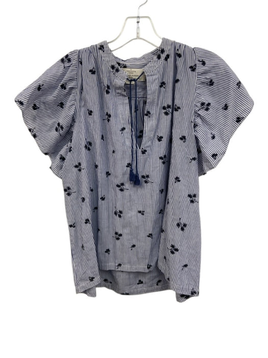 Trovata Birds of Paradis Size S Blue & White Cotton Short Sleeve Striped Top Blue & White / S