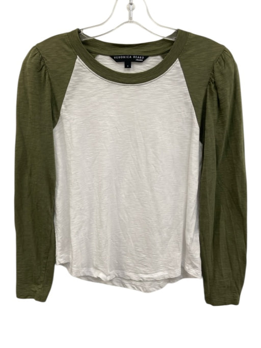Veronica Beard Jeans Size S White & Green Cotton Long Sleeve Color Block Top White & Green / S