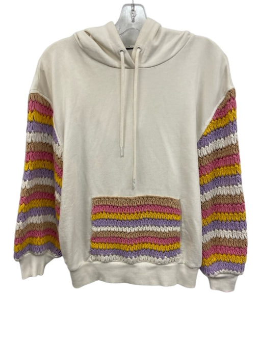 Alice + Olivia Size S White & Multi Cotton Long Sleeve Hoodie Sweater White & Multi / S