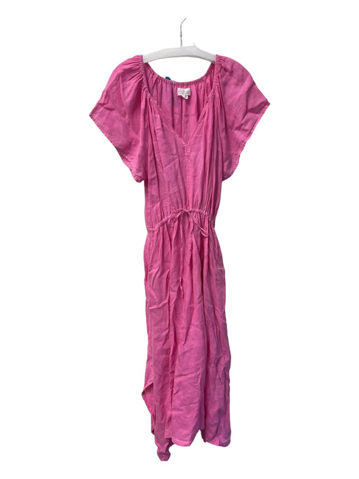 Velvet by Graham & Spencer Size M Pink Linen V Neck Short Sleeve Side Slit Dress Pink / M