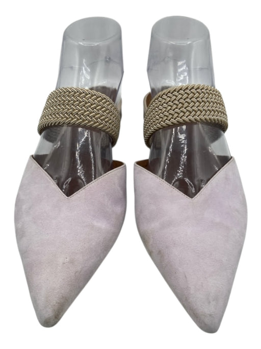 Malone Souliers Shoe Size 40.5 Beige & Lavender Suede & Fabric Braided Mules Beige & Lavender / 40.5