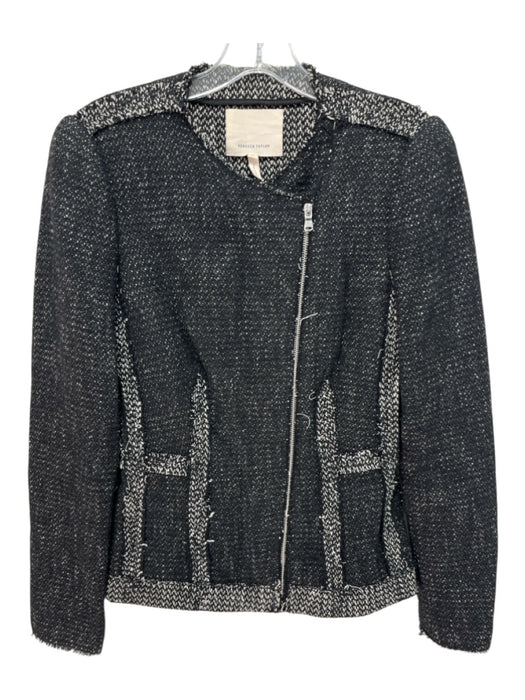 Rebecca Taylor Size 2 Black & White Cotton & Polyester Knit Zipper Jacket Black & White / 2