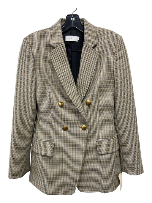 A.L.C. Size 2 Black, Brown, Green Polyester Blend Long Sleeve Houndstooth Jacket Black, Brown, Green / 2