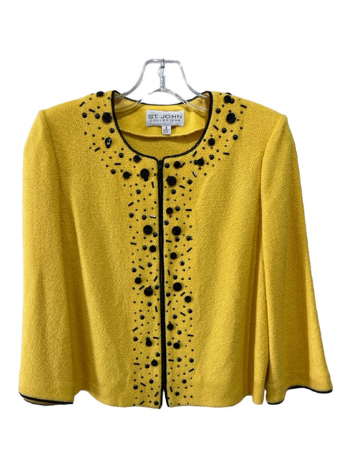 St. John Collection Size 2 Yellow & Black Wool Blend Zip Front Beaded Jacket Yellow & Black / 2