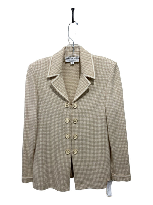 St John Collection Size 2 Beige & Cream Wool Blend Houndstooth Zip Front Jacket Beige & Cream / 2